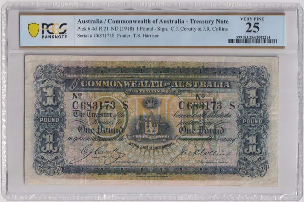 1918 One Pound Cerutty/Collins R21 PCGS VF25 product image