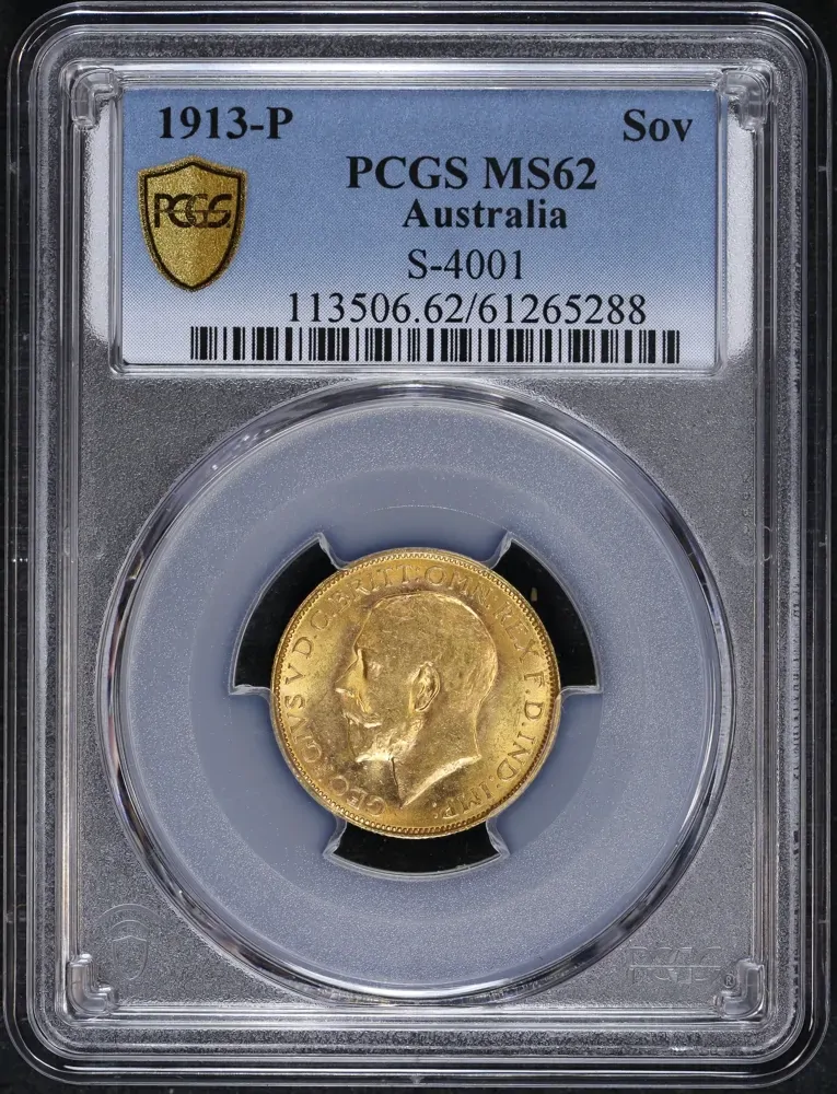 1913 Perth George V Large Head Sovereign Unc (PCGS MS62) product image
