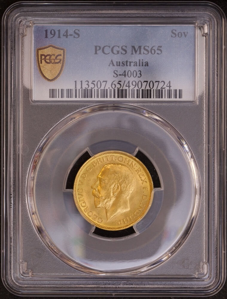 1914 Sydney George V Large Head Sovereign Gem Unc (PCGS MS65) product image