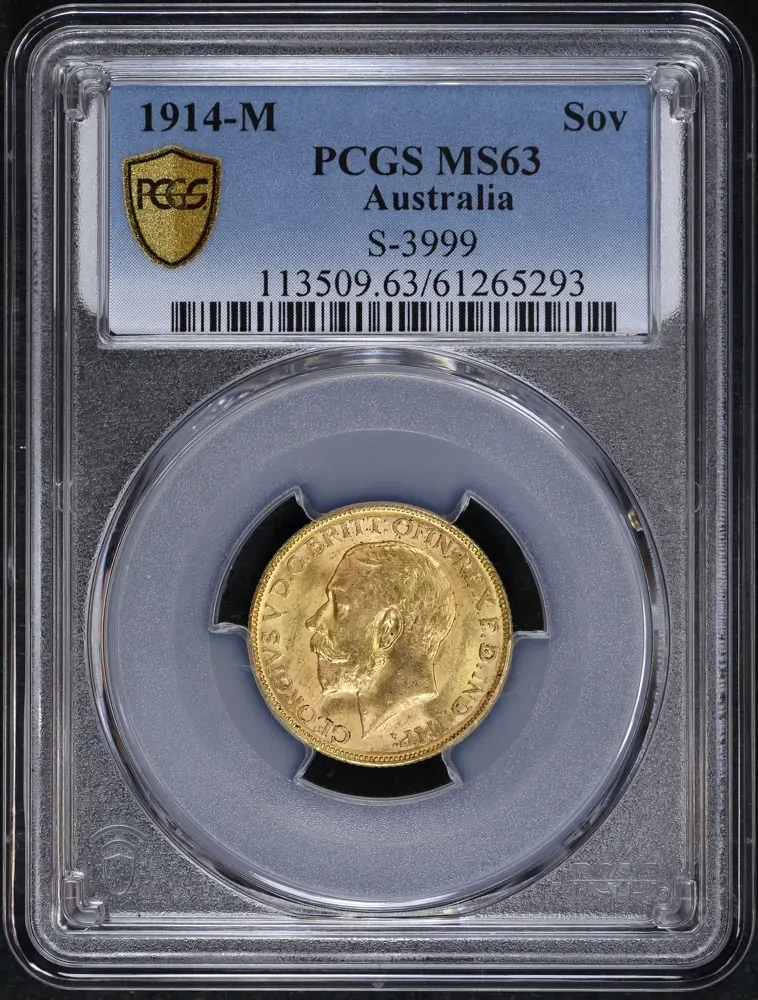 1914 Melbourne George V Large Head Sovereign Choice Unc (PCGS MS63) product image
