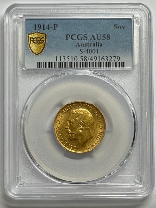 1914 Perth George V Large Head Sovereign PCGS AU58 product image