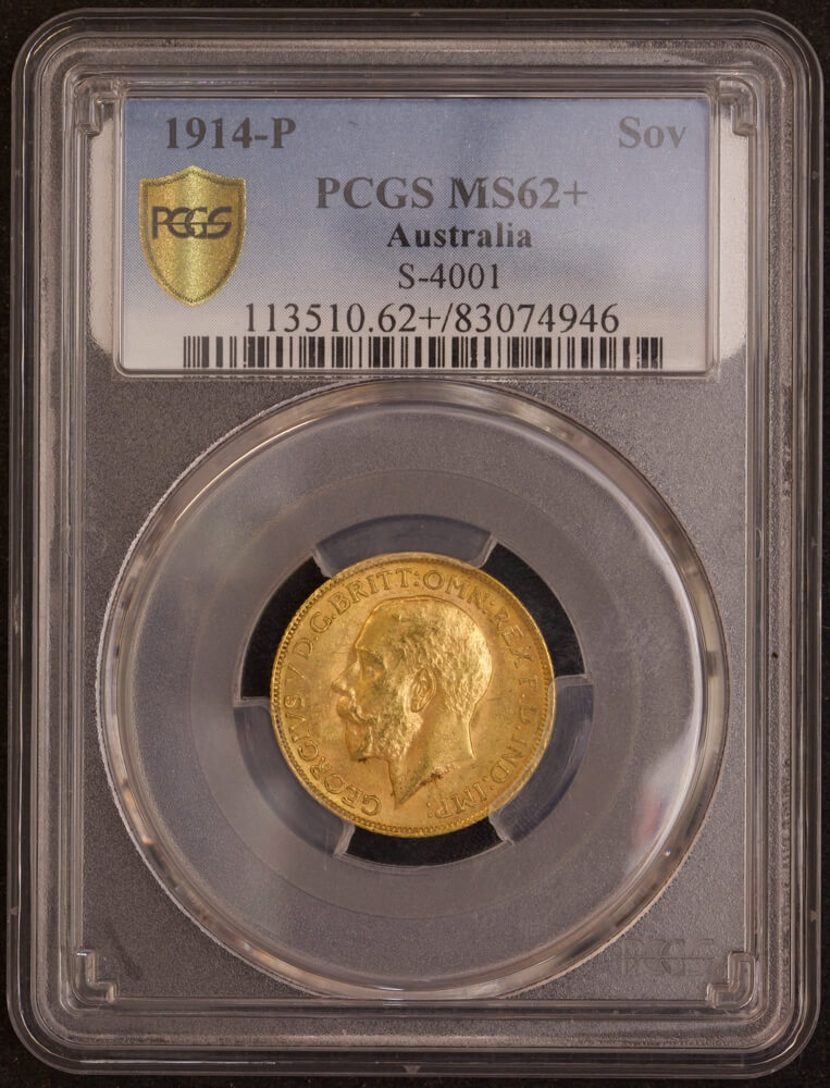 1914 Perth George V Large Head Sovereign Unc (PCGS MS62) product image