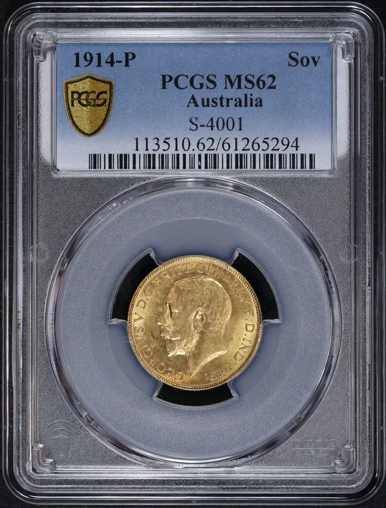 1914 Perth George V Large Head Sovereign Unc (PCGS MS62) product image