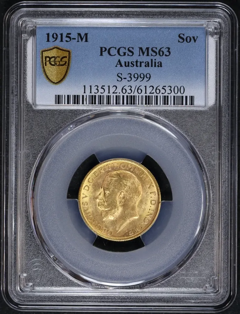 1915 Melbourne George V Large Head Sovereign Choice Unc (PCGS MS63) product image