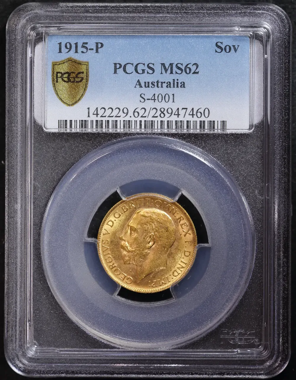 1915 Perth George V Large Head Sovereign PCGS MS62 product image