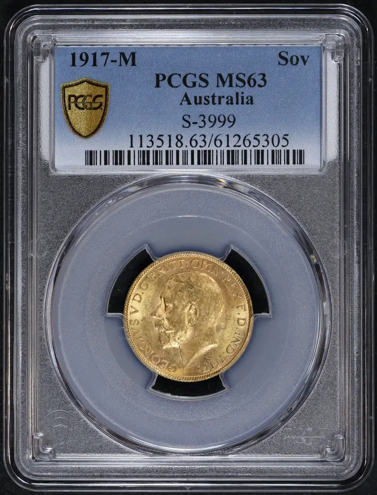 1917 Melbourne George V Large Head Sovereign Choice Unc (PCGS MS63) product image