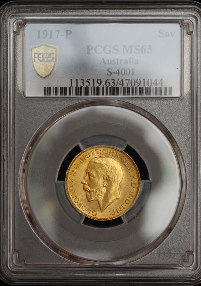 1917 Perth George V Large Head Sovereign Choice Unc (PCGS MS63) product image