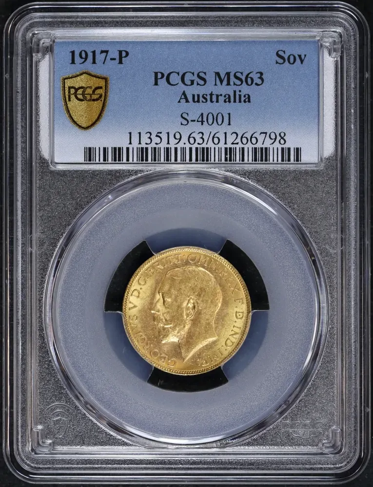 1917 Perth George V Large Head Sovereign Choice Unc (PCGS MS63) product image