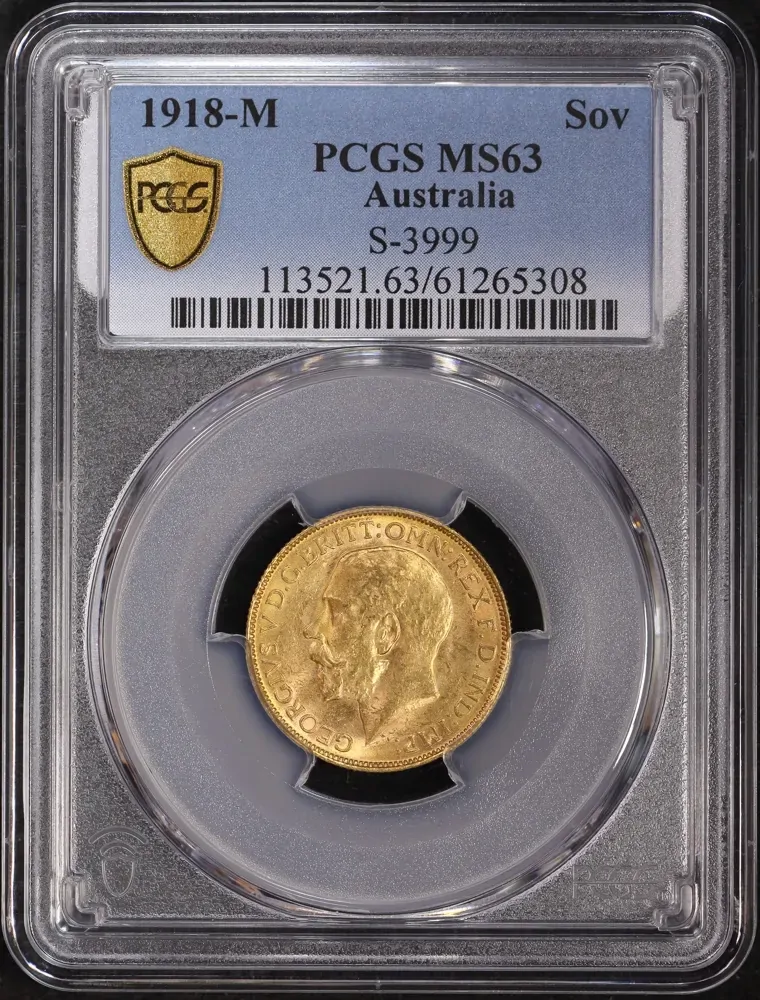 1918 Melbourne George V Large Head Sovereign Choice Unc (MS63) product image