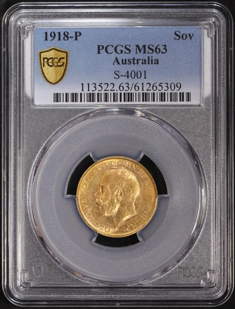 1918 Perth George V Large Head Sovereign Choice Unc (PCGS MS63) product image