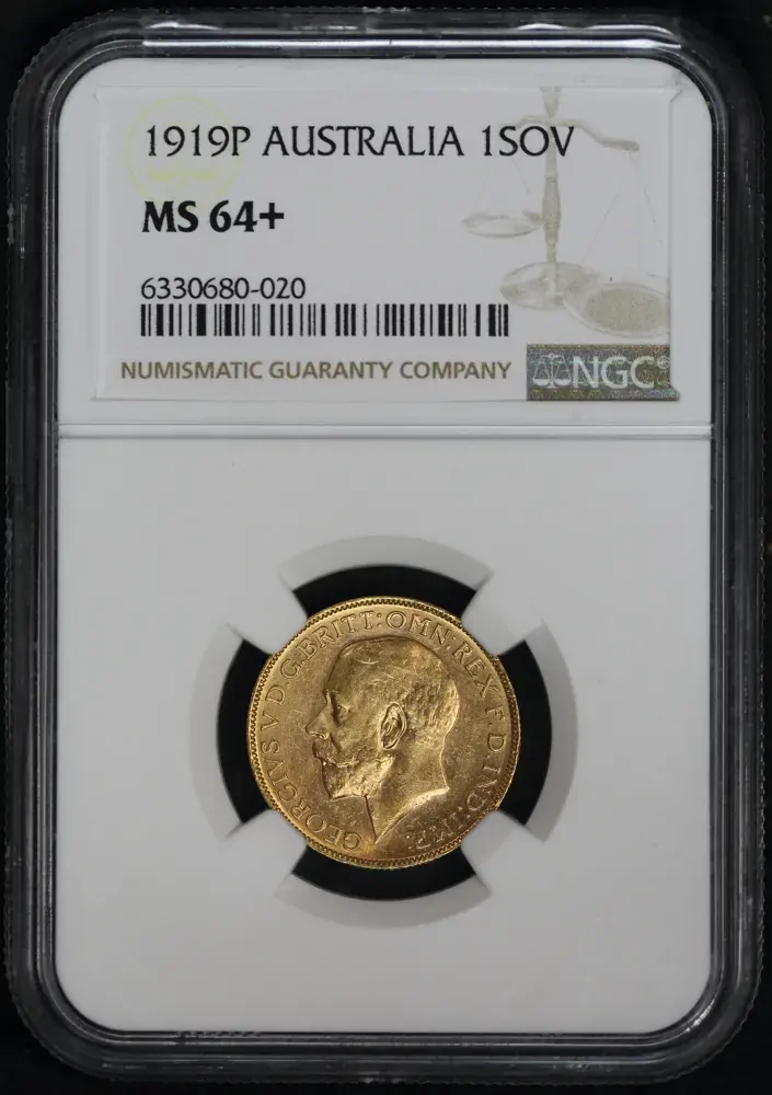 1919 Perth George V Large Head Sovereign Choice Unc (NGC MS64+) product image
