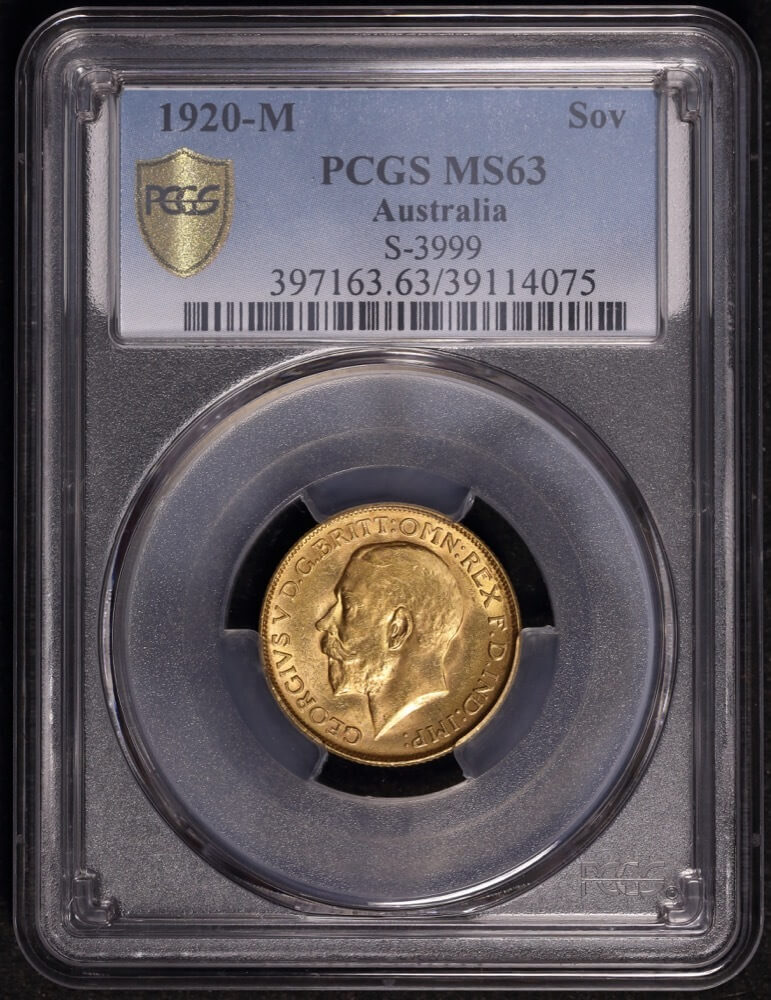 1920 Melbourne George V Large Head Sovereign Choice Unc (PCGS MS63) product image