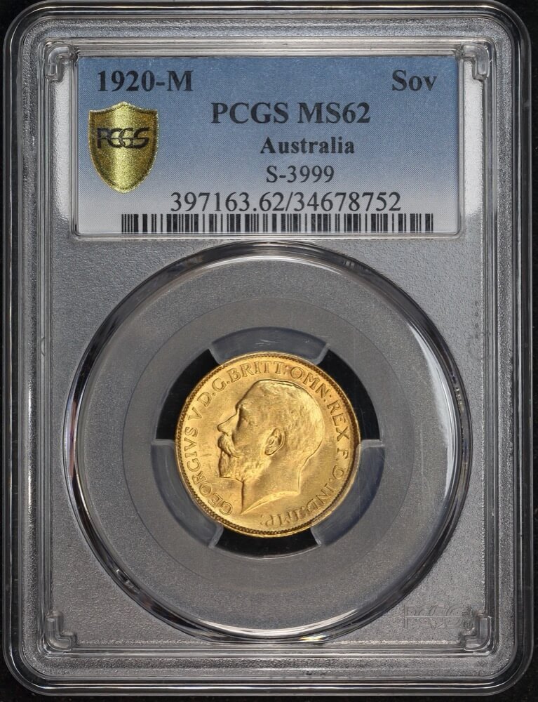 1920 Melbourne George V Large Head Sovereign Unc (PCGS MS62) product image