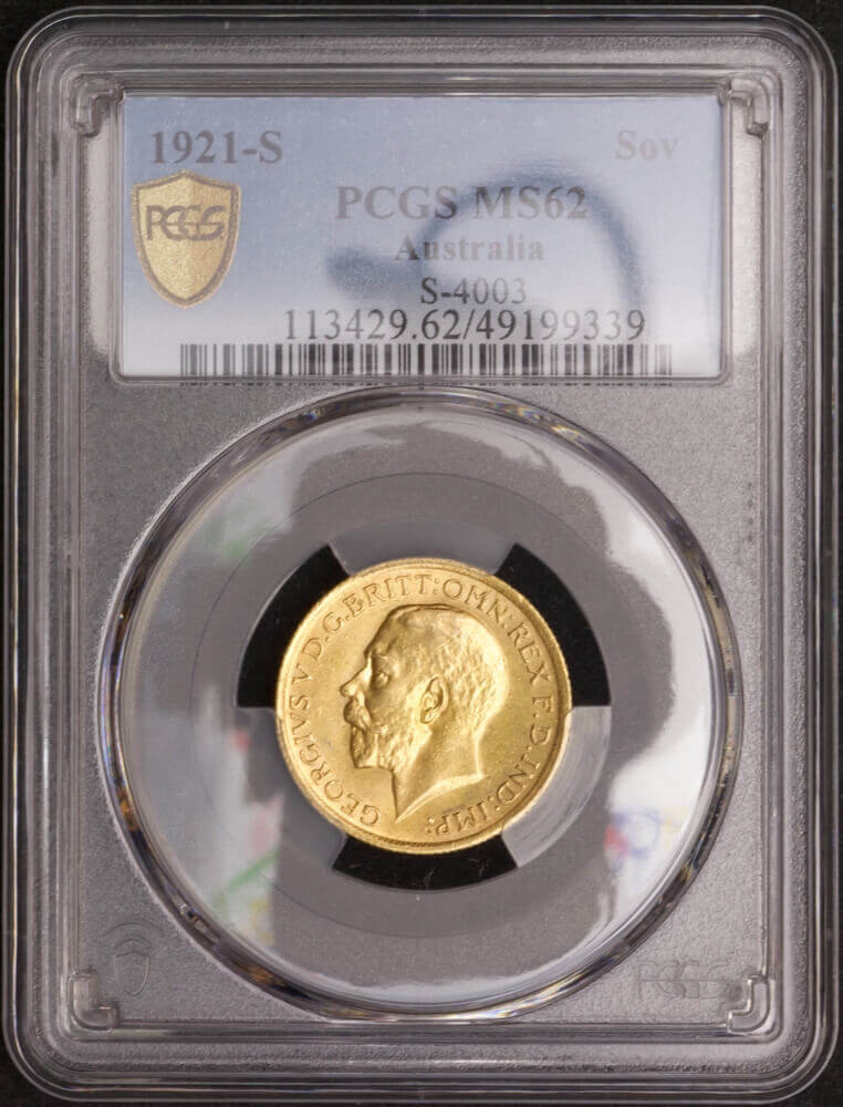 1921 Sydney George V Large Head Sovereign Unc (PCGS MS62) product image