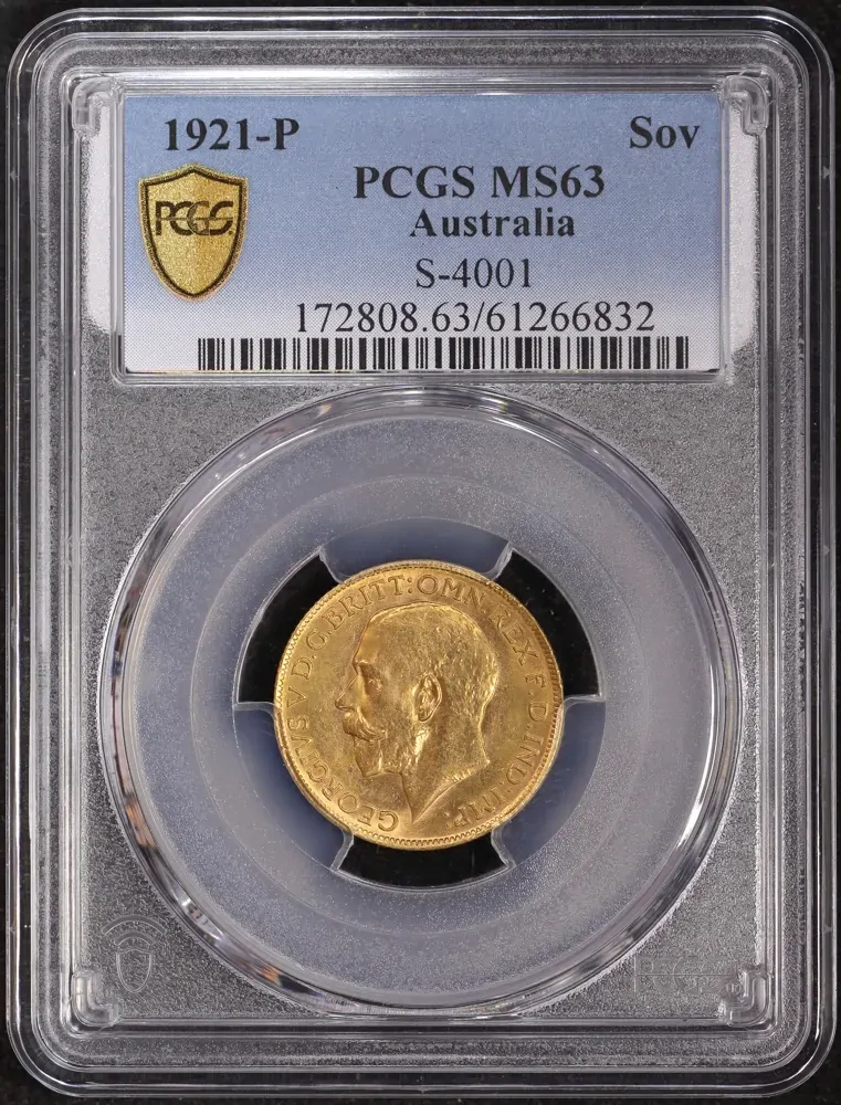 1921 Perth George V Large Head Sovereign Choice Unc (PCGS MS63) product image