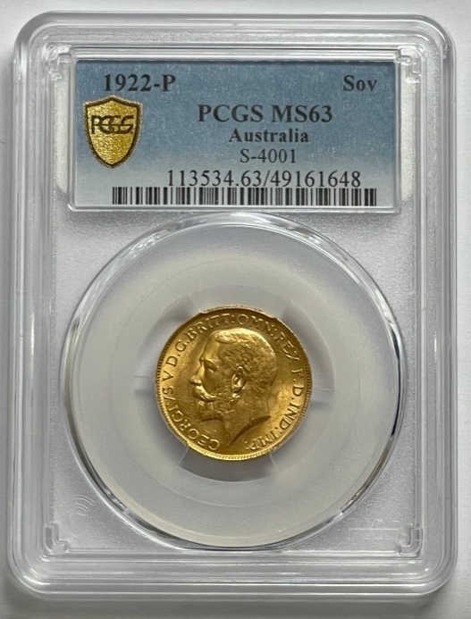 1922 Perth George V Large Head Sovereign Choice Unc (PCGS MS63) product image