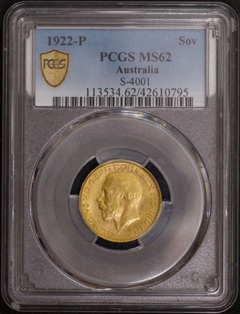 1922 Perth George V Large Head Sovereign Unc (PCGS MS62) product image