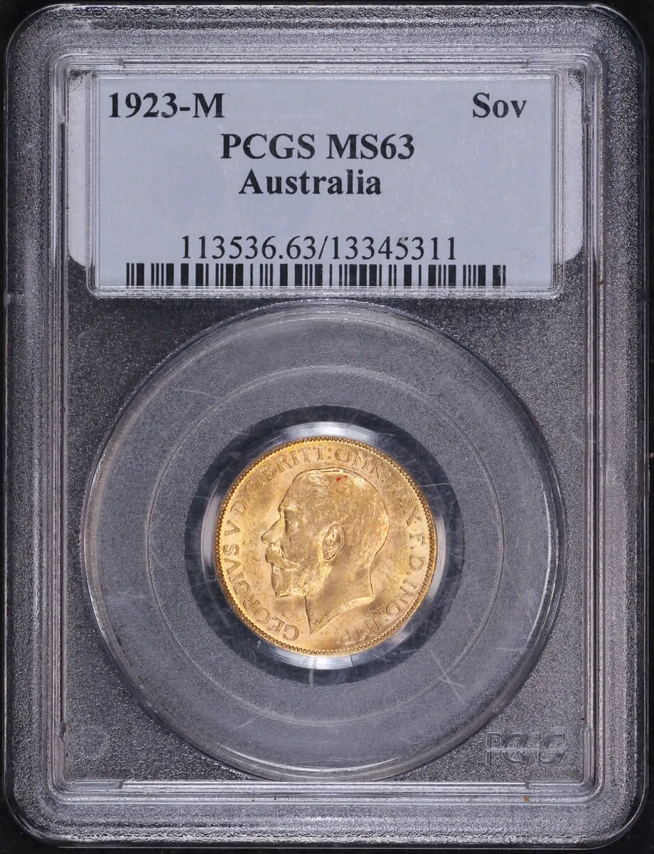 1923 Melbourne George V Large Head Sovereign Choice Unc (PCGS MS63) product image