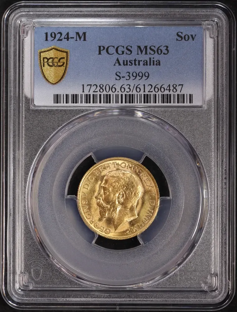 1924 Melbourne George V Large Head Sovereign Choice Unc (PCGS MS63) product image