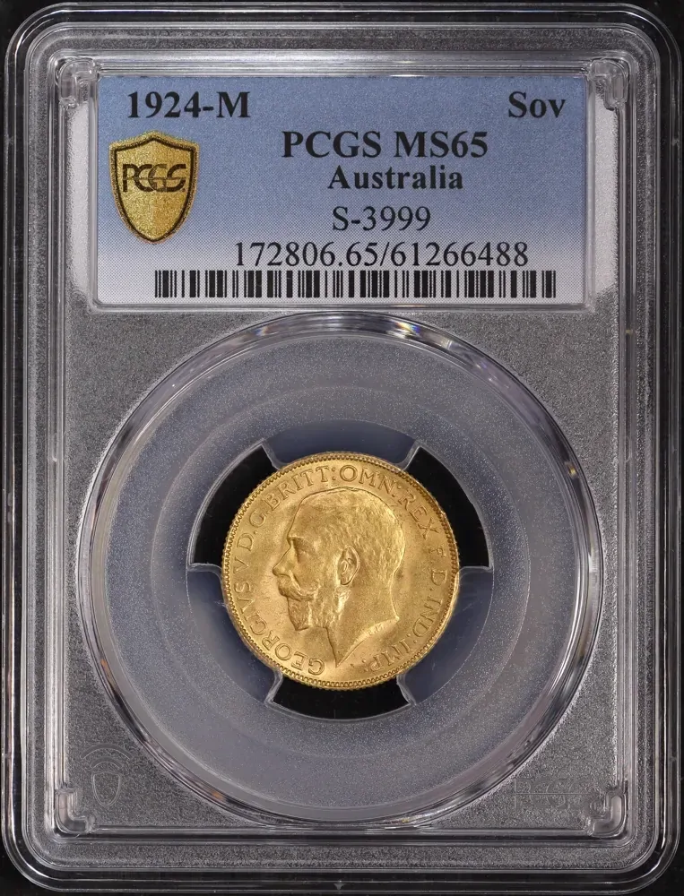 1924 Melbourne George V Large Head Sovereign Gem Unc (PCGS MS65) product image