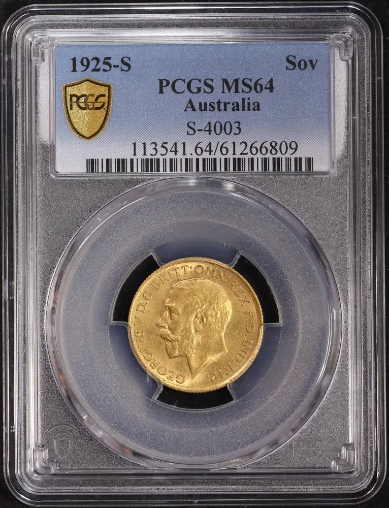 1925 Sydney George V Large Head Sovereign Choice Unc (PCGS MS64) product image