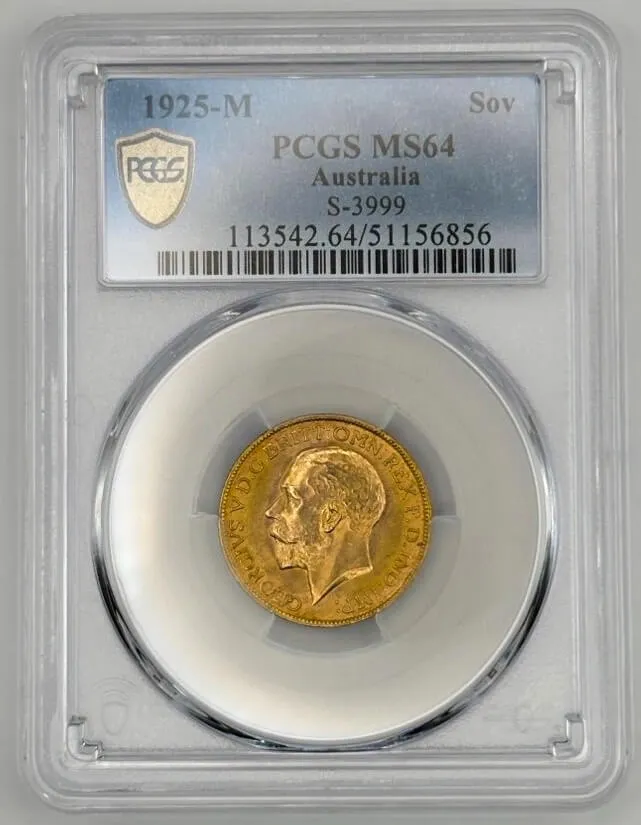 1925 Melbourne George V Large Head Sovereign Choice Unc (PCGS MS64) product image
