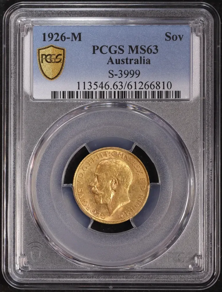 1926 Melbourne George V Large Head Sovereign Choice Unc (PCGS MS63) product image