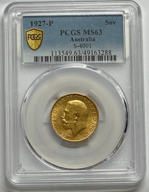 1927 Perth George V Large Head Sovereign Choice Unc (PCGS MS63) product image