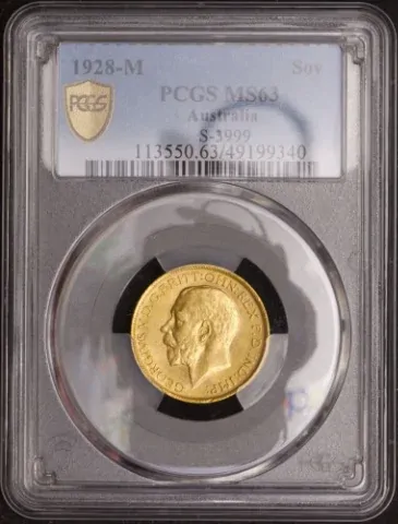 1928 Melbourne George V Large Head Sovereign PCGS MS63 product image