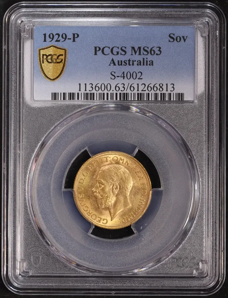 1929 Perth George V Small Head Sovereign Choice Unc (PCGS MS63) product image