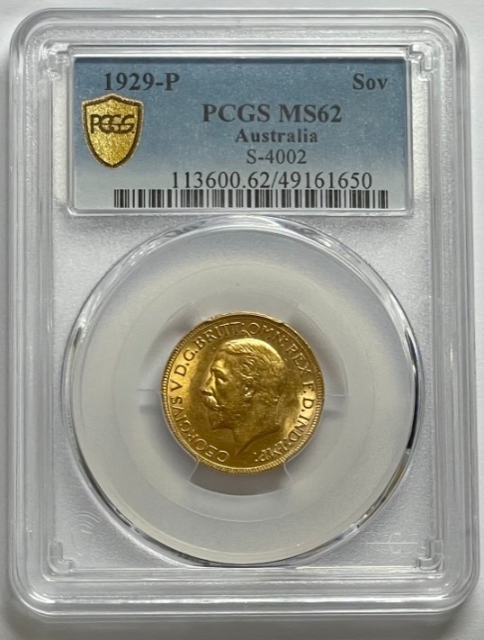 1929 Perth George V Small Head Sovereign Unc (PCGS MS62) product image