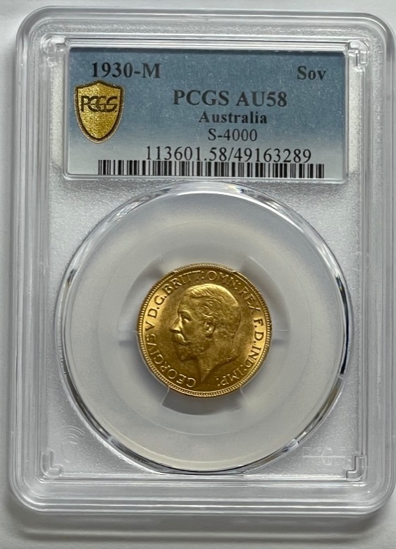 1930 Melbourne George V Small Head Sovereign PCGS AU58 product image