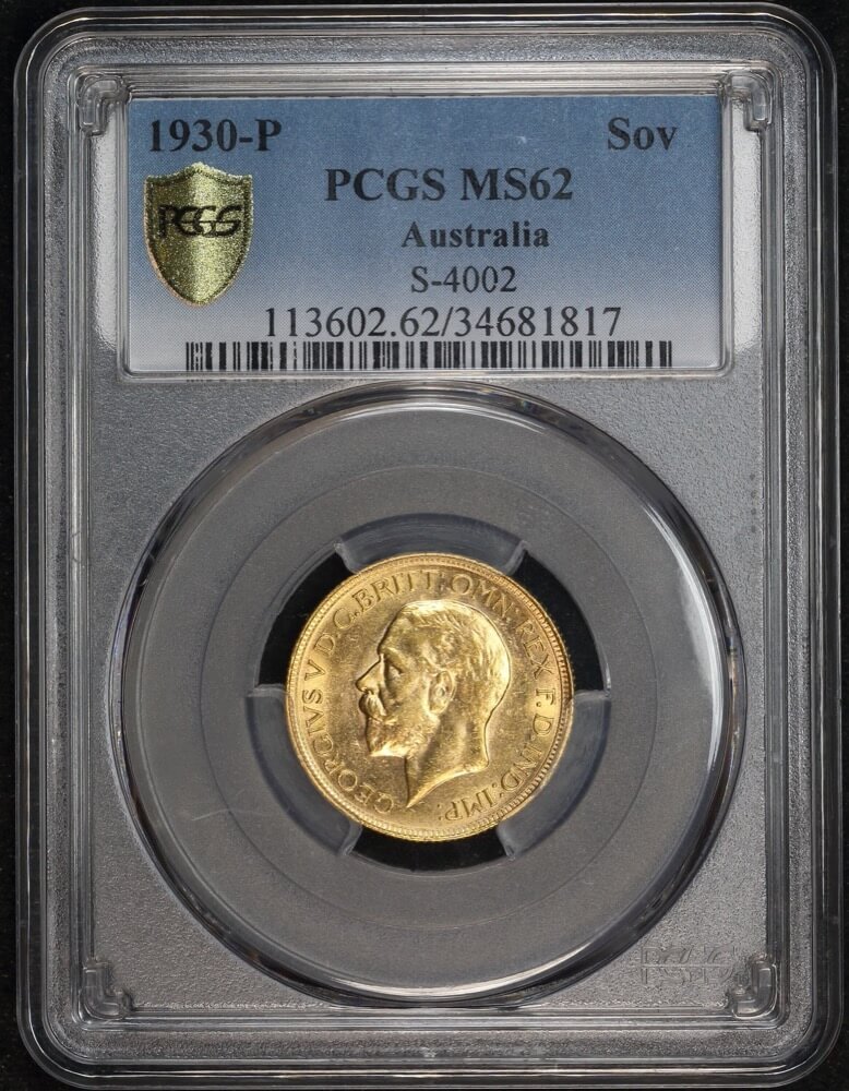 1930 Perth George V Small Head Sovereign Unc (PCGS MS62) product image