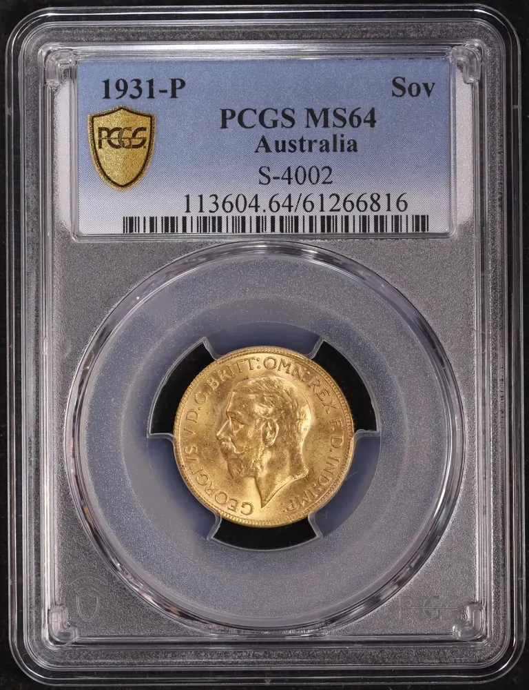 1931 Perth George V Small Head Sovereign Choice Unc (PCGS MS64) product image