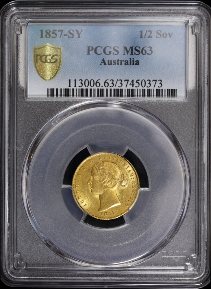1857 Sydney Mint Type II Half Sovereign Choice Unc PCGS MS63 product image