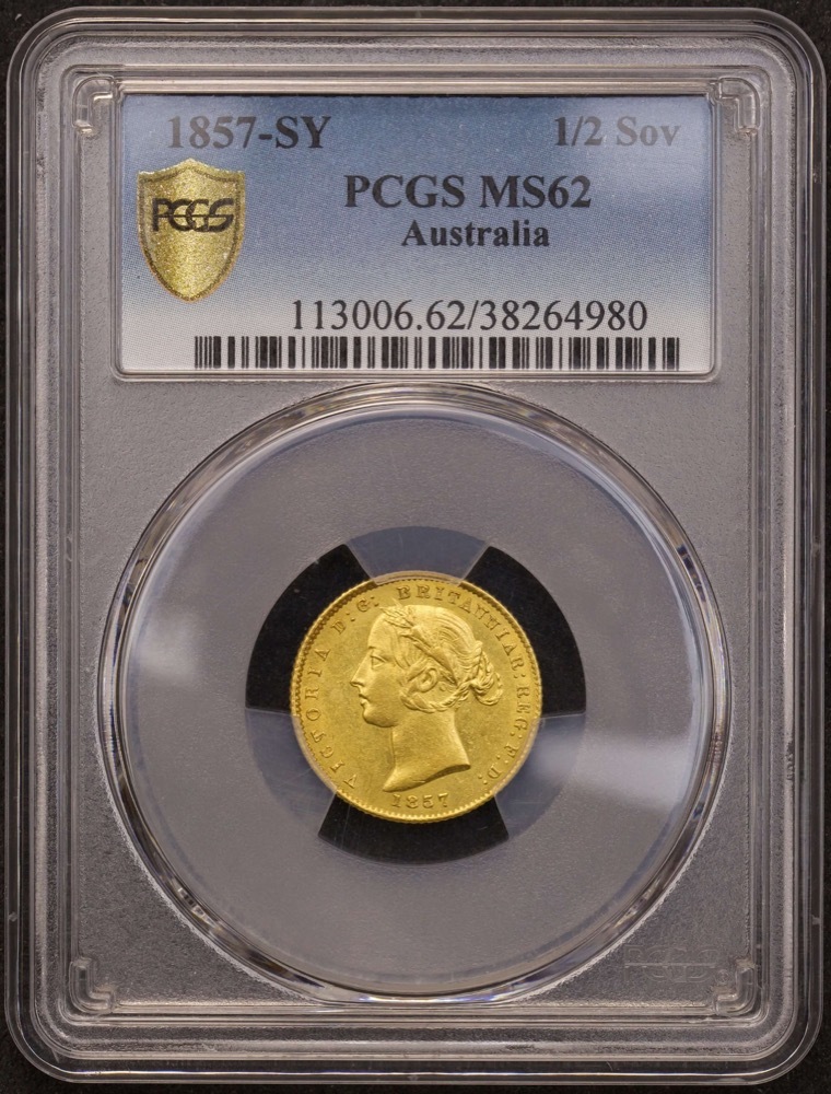 1857 Sydney Mint Type II Half Sovereign Unc (PCGS MS62) product image