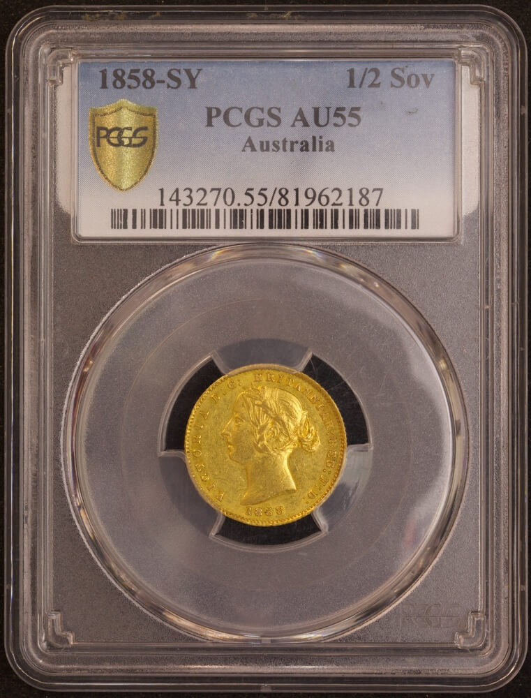 1858 Sydney Mint Type II Half Sovereign PCGS AU55 product image