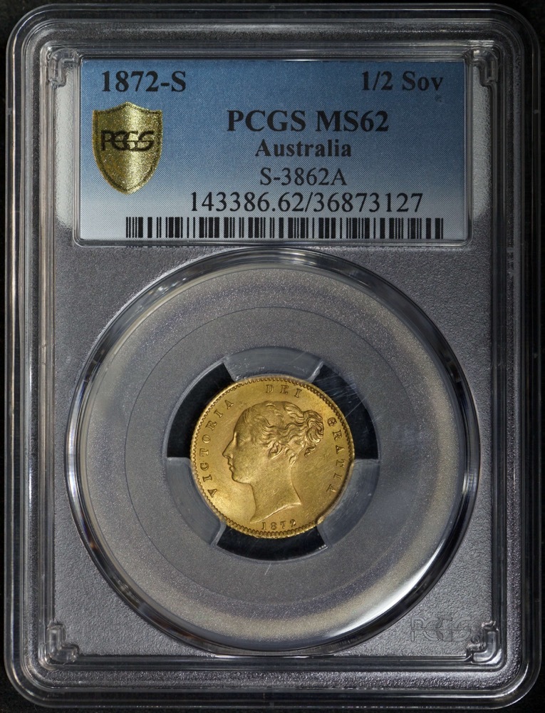 1872 Sydney Young Head Half Sovereign Unc (PCGS MS62) product image