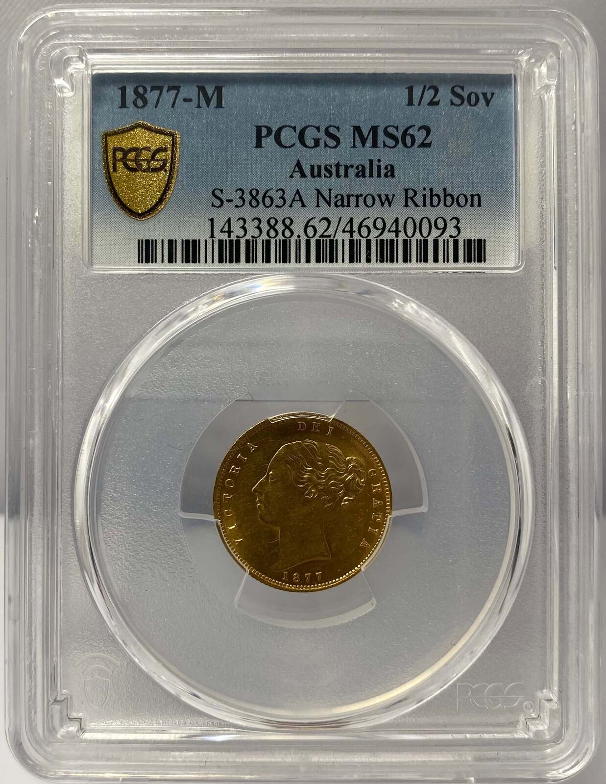 1877 Melbourne Young Head Half Sovereign Unc (PCGS MS62) product image