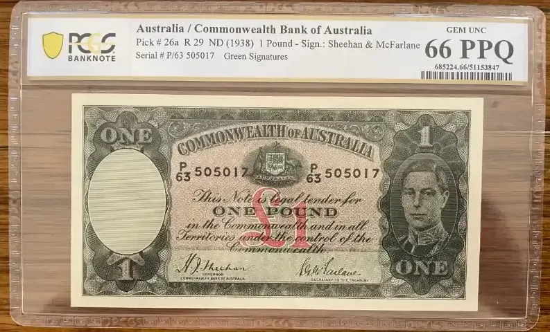 1938 One Pound Sheehan/McFarlane R29 PCGS Gem Unc 66 PPQ product image