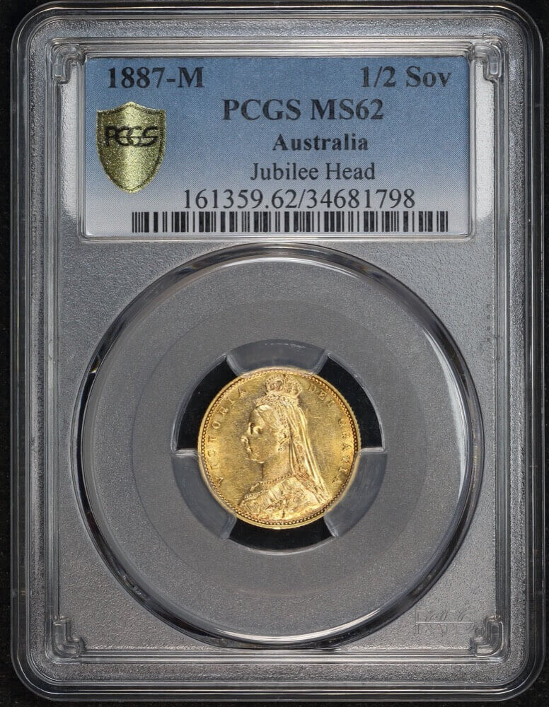 1887 Melbourne Jubilee Head Half Sovereign Dish M506 Unc (PCGS MS62) product image