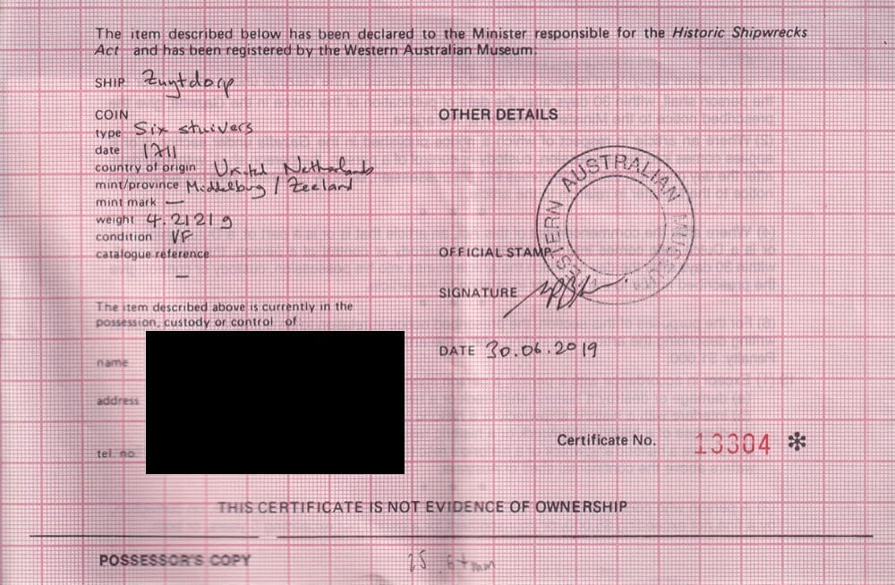 Netherlands (Zeeland) 1711 Silver 6 Stuivers KM#50 Very Fine ex Zuytdorp Shipwreck product image