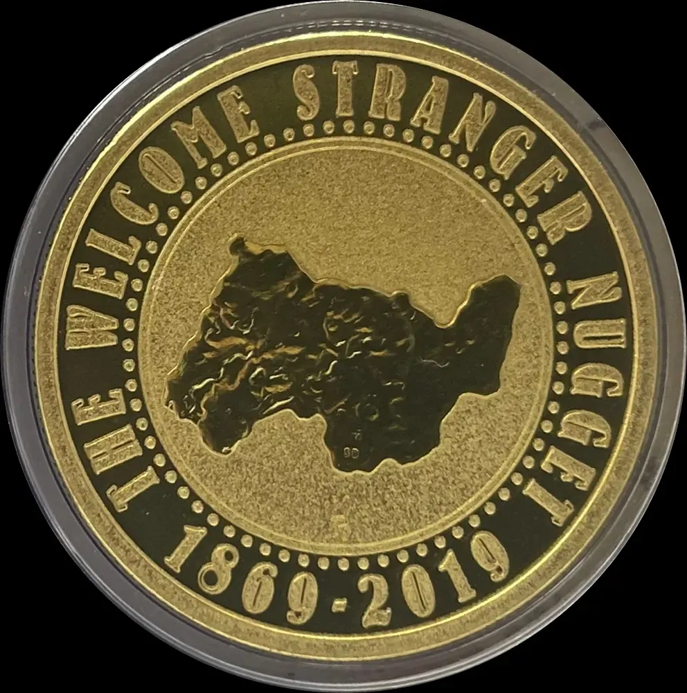 2019 1 Dollar PNC Welcome Stranger Gold Nugget Brisbane Money Expo Gold Overprint product image