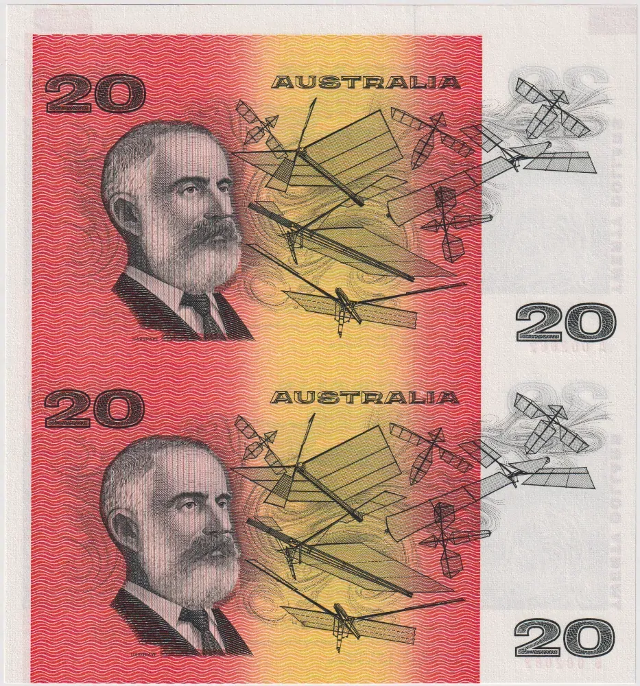1993 20 Dollar Uncut Vertical Pair Red Serials product image