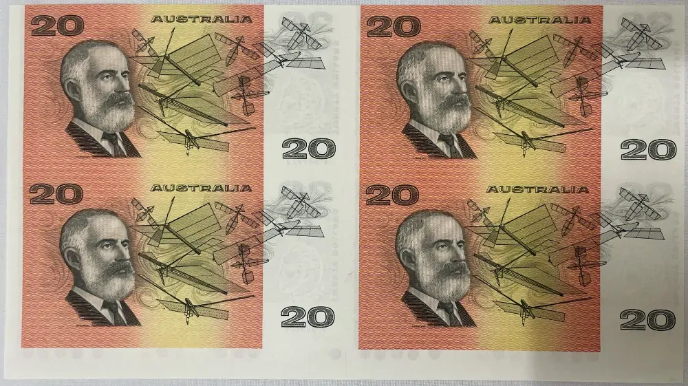 1993 20 Dollar Uncut Block of Four Notes Red Serials product image