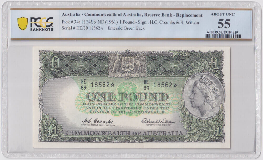 1961 One Pound Coombs/Wilson R34as PCGS AU55 product image