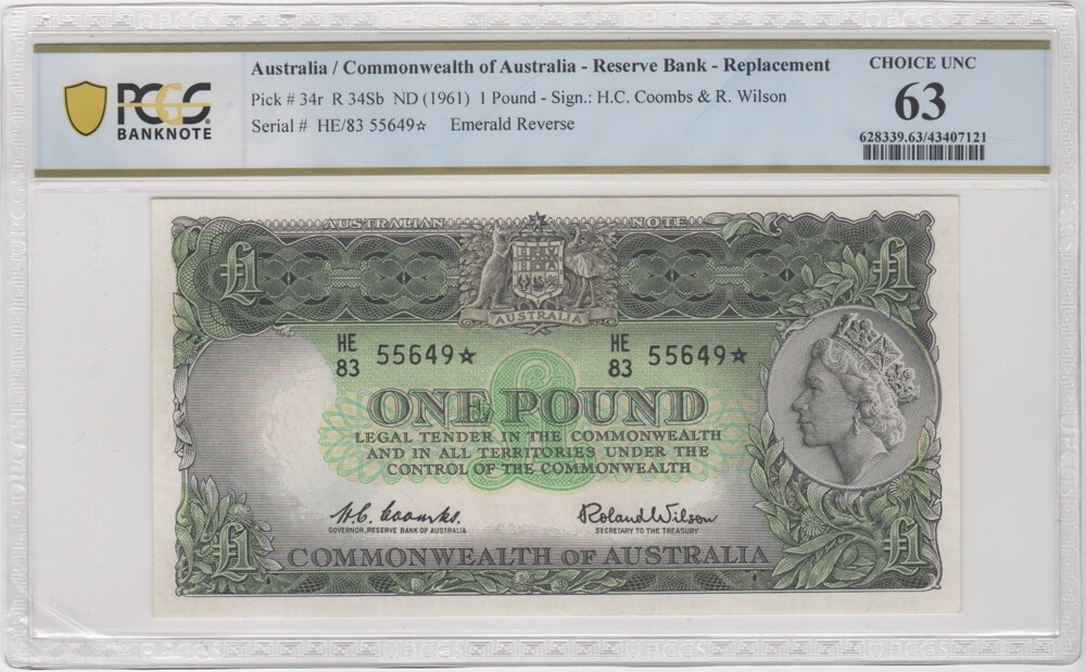 1961 One Pound Coombs/Wilson R34bS Uncirculated PCGS 63 product image