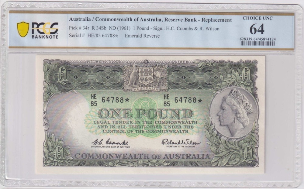 1961 1 Pound R34bs PCGS Choice UNC 64 Sterling Currency 1961-1-pound-r34bs-pcgs-choice-unc-64-sterling-currency