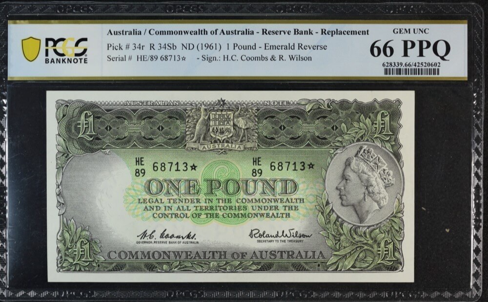 1961 One Pound Star Note Coombs/Wilson R34bS PCGS 66PPQ product image