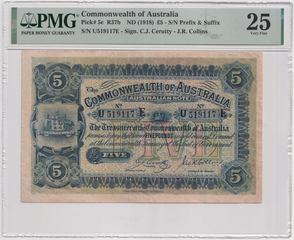 1918 Five Pound Cerutty/Collins R37B PMG VF25 product image